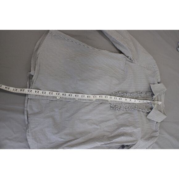 BANANA REPUBLIC Shirt Womens 10 Stretch Long Sleeve Striped Ruffled Collared - Picture 7 of 8